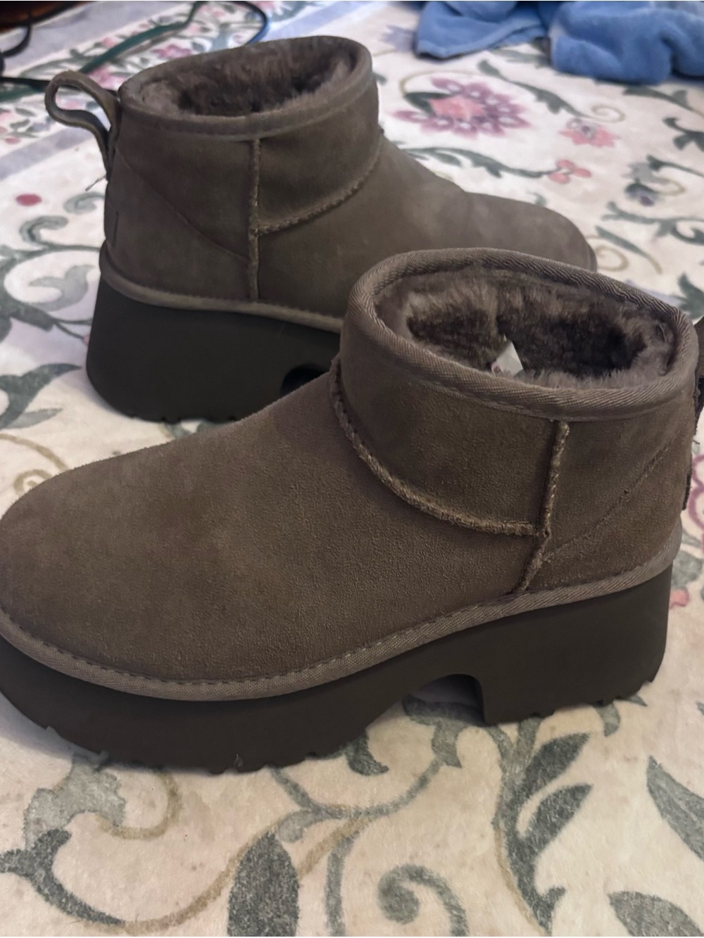 UGG Women's Short Platform Booties in Taupe Suede